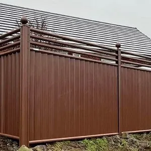 Brown Metal Fence with Contemporary Trellis