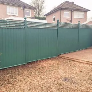 Green Metal Fence with Contemporary 5 Trellis