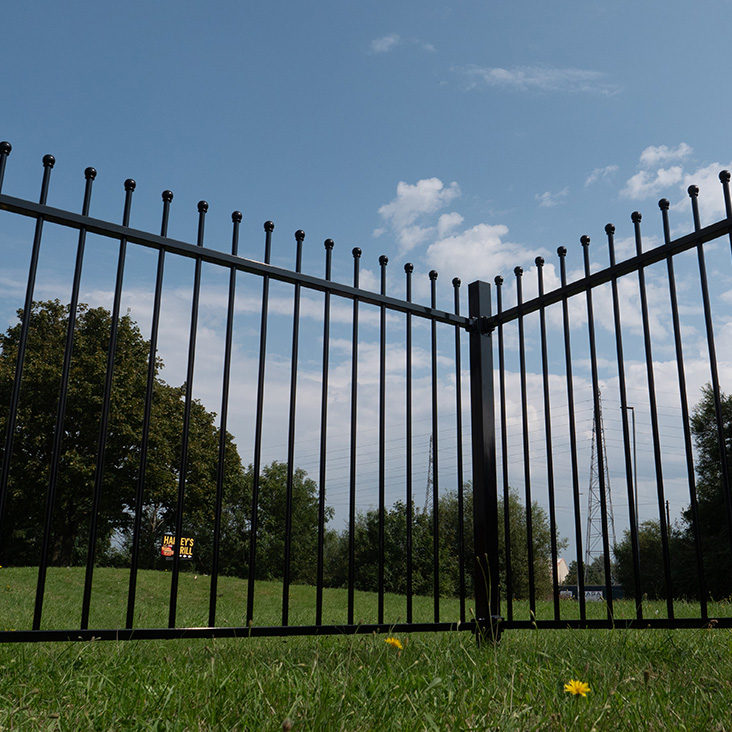 Grey Metal Railing with Ball Tops | ColourFence