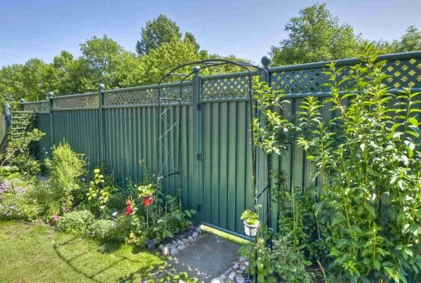 Green ColourFence Garden Fence with Green Trellis and Green ColourGate Garden Gate with Green Trellis