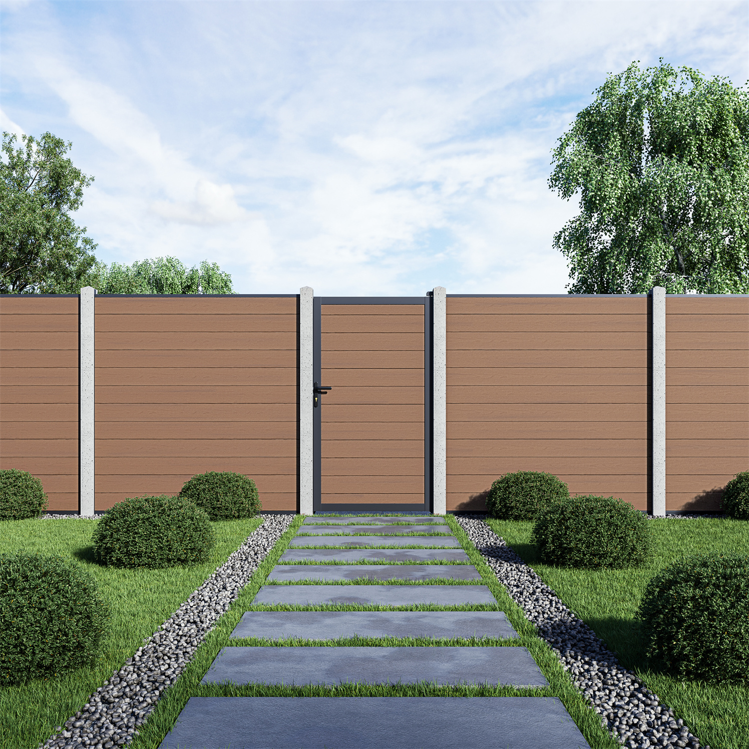 EGF Classic Woodgrain Gate in Teak - 180cm - Concrete Posts 2