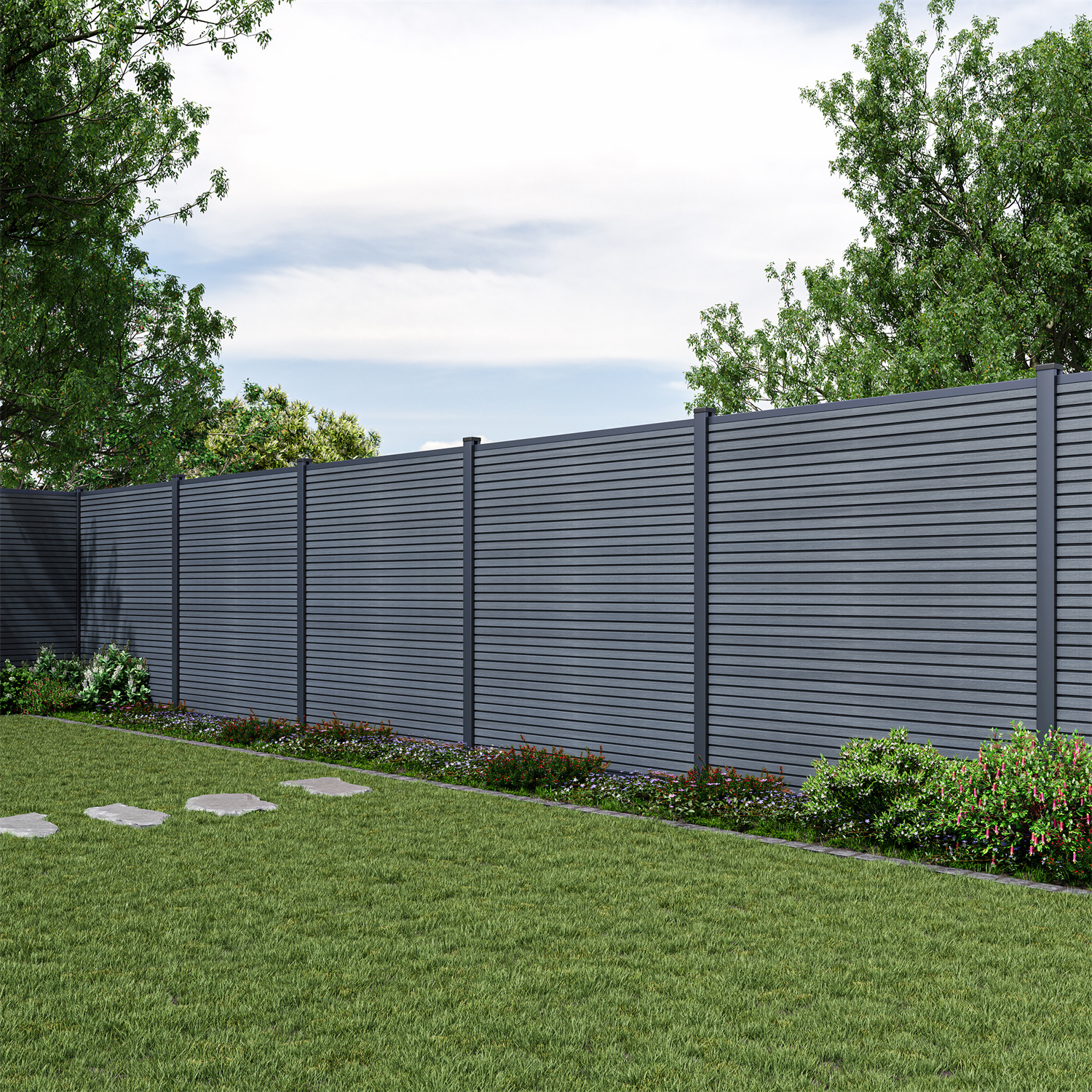 EGF Modern Slatted in Grey - 180cm - Aluminium Posts